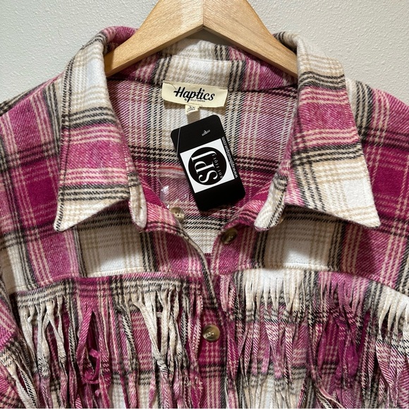 **NWT** Haptics Magenta Fringe Plaid Shacket - Picture 7 of 12
